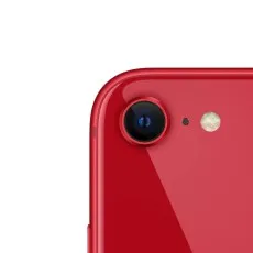 Image showing the Apple iPhone SE 3rd Gen camera lens in red