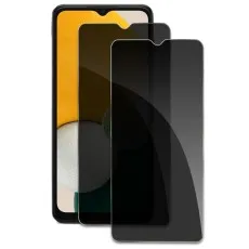 Two privacy screen protectors next to a Samsung Galaxy A 30 series phone