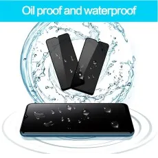 Oil-proof and waterproof screen guard on a black phone.