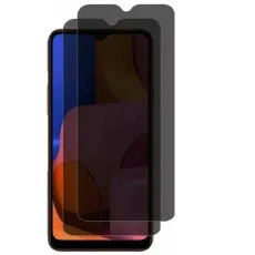 Samsung A50 with privacy screen protector applied, plus two extra tempered glass shown