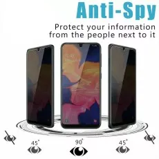 Anti-Spy screen visible at 90°, dark at 45°. Protects info from side viewers