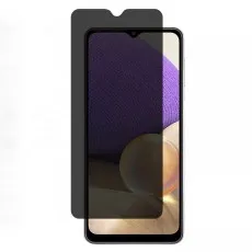 The screen of a Samsung Galaxy F41 is visible beneath a partially applied privacy screen protector