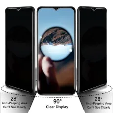 Privacy screen for Galaxy clear at 90°, dark at 28° to prevent peeping
