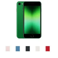 Image showing the Apple iPhone SE 3rd Gen (2022) in Green with a display, alongside color options