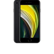 Black Apple iPhone SE 2nd Generation with vibrant yellow wallpaper, unlocked and refurbished