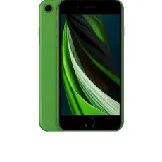 Green Apple iPhone SE 2nd Generation displaying front and back, renewed and unlocked model