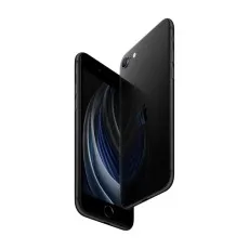 Apple iPhone SE 2nd Generation in black, front and angled back view, unlocked and renewed for UK buyers