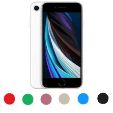 Apple iPhone SE 2nd Generation in white, unlocked and renewed, with multiple colour options shown below