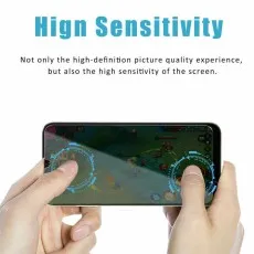 Hands playing a mobile game on a phone with a high-sensitivity screen protector