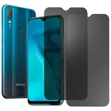 vivo Y12i with 2-pack black tempered glass privacy screen protectors shown side by side
