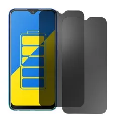vivo Y15 with 2-pack black tempered glass privacy screen protectors shown side by side