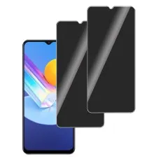 Vivo Y17 (likely) with two dark privacy screen protectors next to it