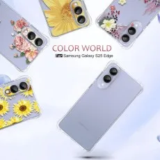 Samsung Galaxy S25 Edge clear bumper case with floral designs, showcasing customisable style options