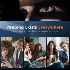 Peeping Exists Everywhere. Collage shows people looking at others' phones in various situations