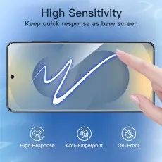 Samsung S25 Edge 2025 with privacy screen protector, highlighting high sensitivity and anti-fingerprint