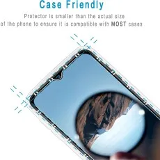 Case Friendly screen protector for Vivo Z3i (likely). Smaller design shown fitting within case lines