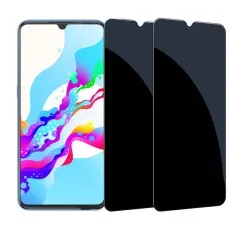 Vivo Z5 with a colorful screen next to two dark privacy screen protectors.