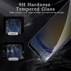 9H hardness tempered glass screen protector with edge-to-edge strengthening, shown resisting cracks better than others