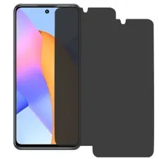 Honor 10X Lite with a privacy screen protector partially applied and a spare one beside it.