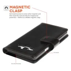 Samsung galaxy A5 Leather wallet case in black with Strong Maganet Snap