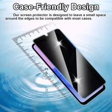 Case-friendly screen protector with a small edge gap shown by ruler