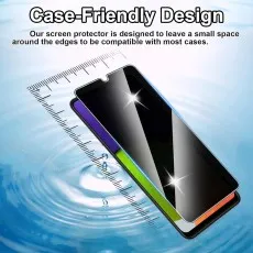 Case-friendly screen protector with a small edge gap shown by ruler.