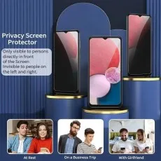 Infinix Smart 5 with a privacy screen in social settings.