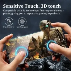 high sensitivity, anti-fingerprint, fast response for gaming. Hands playing FPS game
