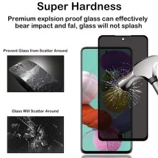 Super hardness privacy screen premium explosion-proof glass prevents shattering. Hammer impact shown.