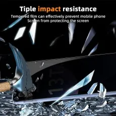 Triple impact resistance screen protector for Xiaomi 13T Pro being struck by a pickaxe, showing shattered glass