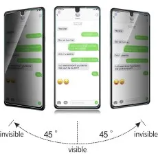 Privacy screen visible directly, invisible at a 45-degree angle