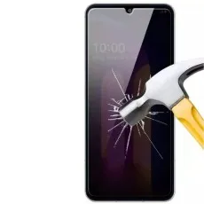 Hammer striking and cracking an LG W11 screen protector