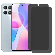 Silver Honor Play X30i with privacy screen partially applied, two spares beside it.