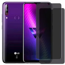 LG W31 smartphone beside two dark privacy screens