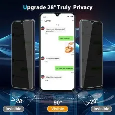 Nokia C21 Plus privacy screen visible at 90°, invisible at 28°