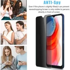Motorola Moto E7 Power phone with an anti-spy screen protector applied..