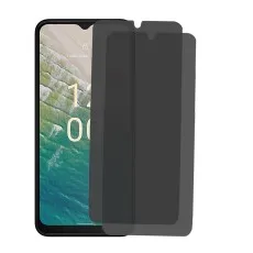 Nokia C32 phone with two dark privacy screen protectors