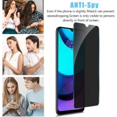 Motorola Moto E20 phone with an anti-spy screen protector applied.