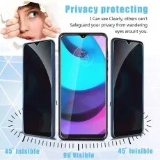 Motorola Moto E20 Privacy screen protector clearly visible at 90 degrees, invisible at 45 degrees.
