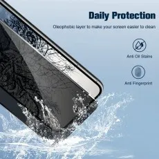 Another icon shows a fingerprint being resisted, highlighting the reduced visibility of fingerprints on the screen