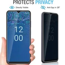 Nokia phone showing clear screen head-on, dark with privacy screen at 28°