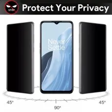 OnePlus phone shows screen visibility with privacy protector at different angles