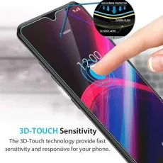 Finger touching the screen of a Oppo A8 with a Zeking 3D Touch screen protector