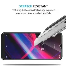 Scratch Resistant text above a knife trying to scratch a Oppo A55 5G screen protector