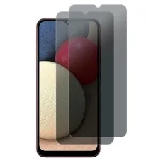 Samsung Galaxy A02S smartphone with two privacy screen protectors