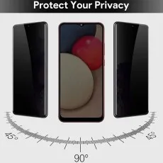 Privacy screen protector on a Samsung Galaxy A02s, showing screen visibility at different angles