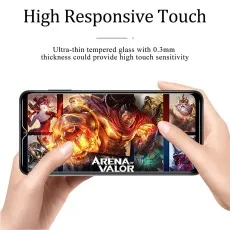 Hands holding phone with game, high responsive touch screen protector