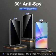 Three phones show a 30-degree anti-spy privacy screen, blocking side views