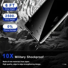 A smartphone screen protector highlighting military-grade shockproof protection from 6ft drops