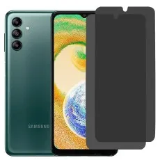 Samsung Galaxy A04s with two black privacy screen protectors